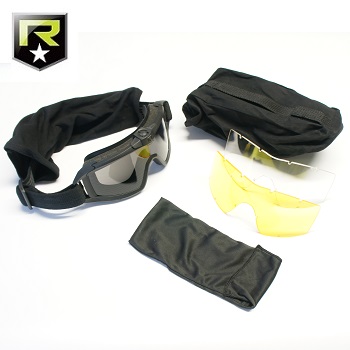 Revision ® Desert Locust FAN MilSpec Ballistic Goggles "Deluxe", Black - Clear/Smoke/Yellow